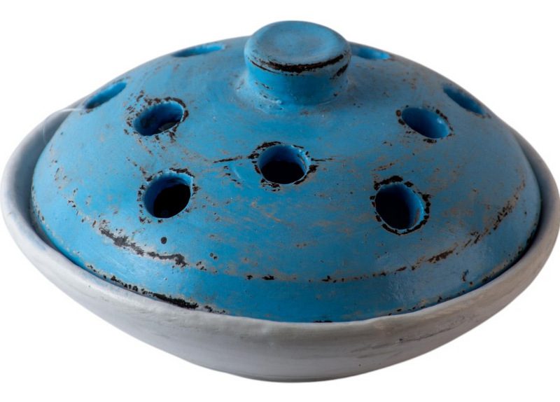 RIMA - MOSQUITO COIL TERRACOTTA ROUND HOLDER LOBANG BLUE WHITE D16H10