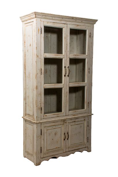 FENUGREC - CABINET CARVED WHITE W -  2 GLASS DOOR 94L X 40W X 181H CM
