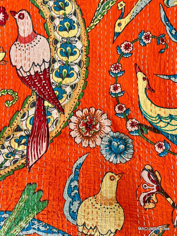 PANJAB - BEDCOVER ORANGE PRINTED BIRD 210X260