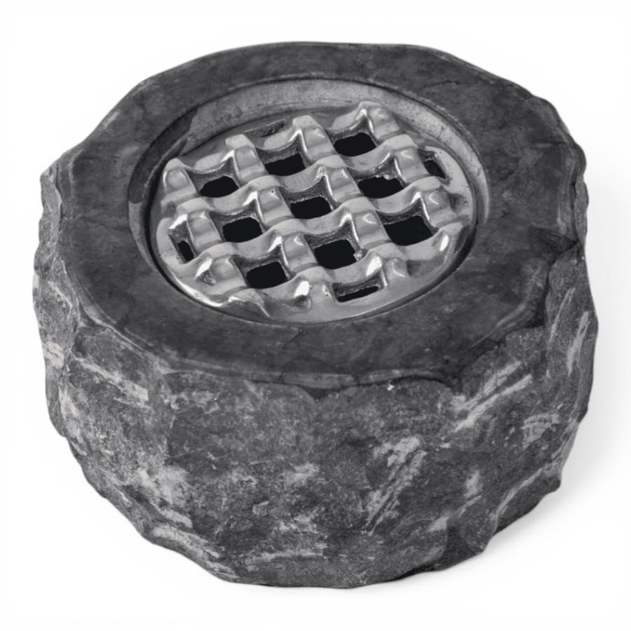 ZETA - ASHTRAYS GREY STONE METAL ROUND SILVER 9 HOLES