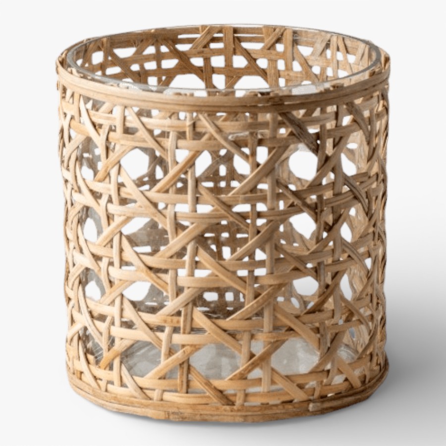 TRIVAN - CANDLE HOLDER GLASS WITH BAMBOO 16X15