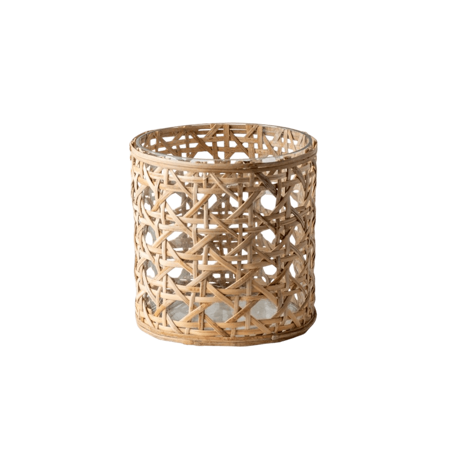 TRIVAN - CANDLE HOLDER GLASS WITH BAMBOO 16X15