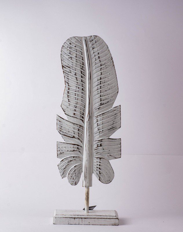 EPHISE - LEAF BANANA WOOD ON STAND WHITE LARGE H55 CM
