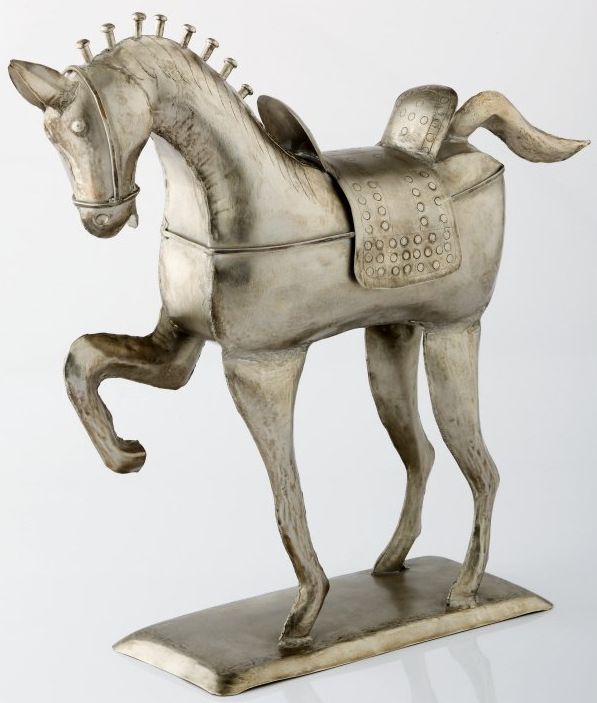 FORTALEZA - HORSE ON STAND ANTIC SILVER 54 X 14 X H 49 CM