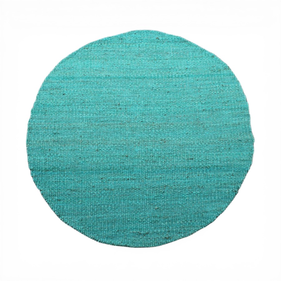 RUG JUTE  ROUND PANJA WEAVE WITH FRINGES TEAL D180 - BORA