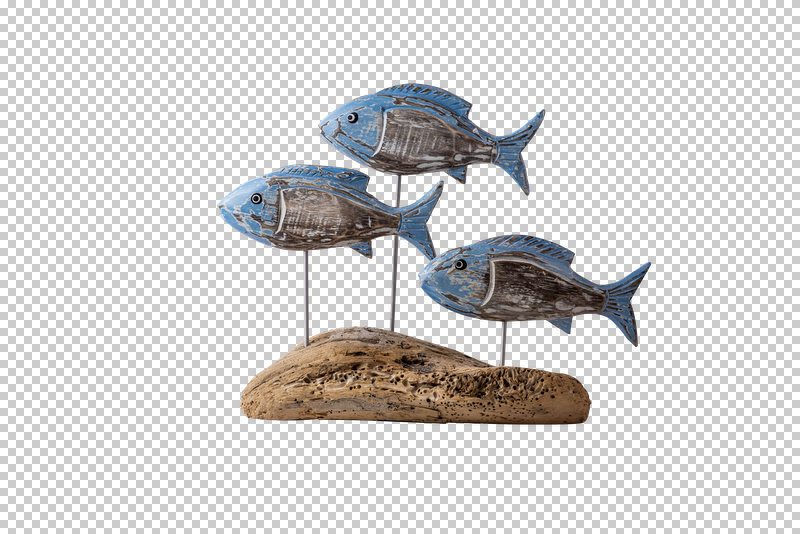 HONORE FISH BLUE 3 ON STAND DRIFTWOOD 30 X H 30 CM