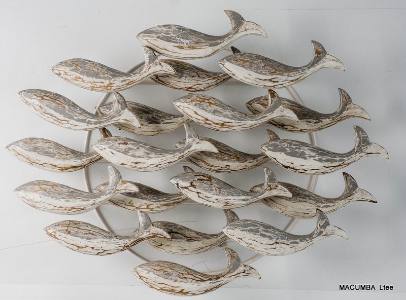 KYARA - WALL DECO FISH FLOATING WOOD GREY 40 X 60 CM