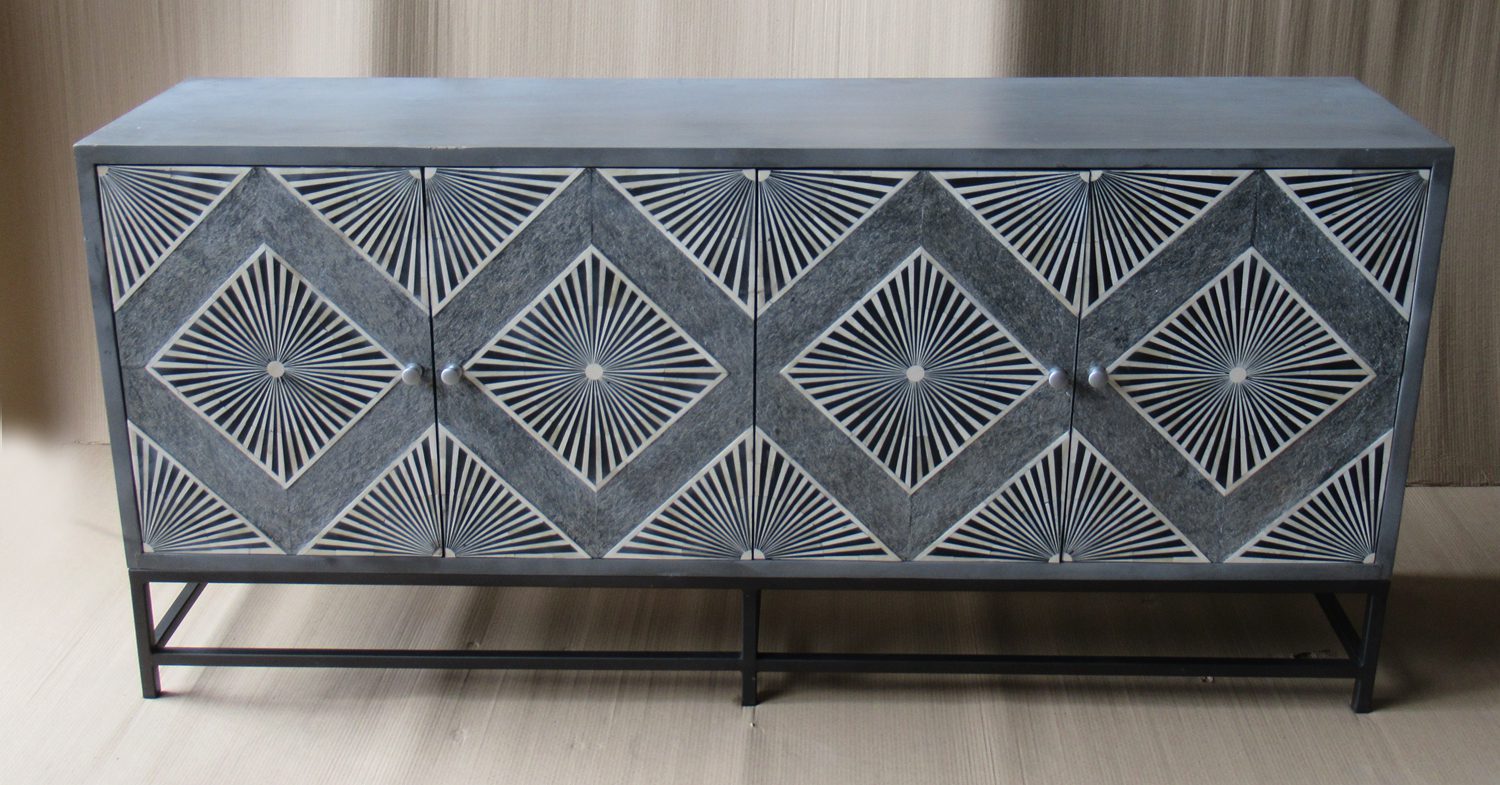 KORY - SIDEBOARD WOOD AND INLAY WITH 4 DOORS AND 4 DRAWERS 170 X 40 X H 80 CM