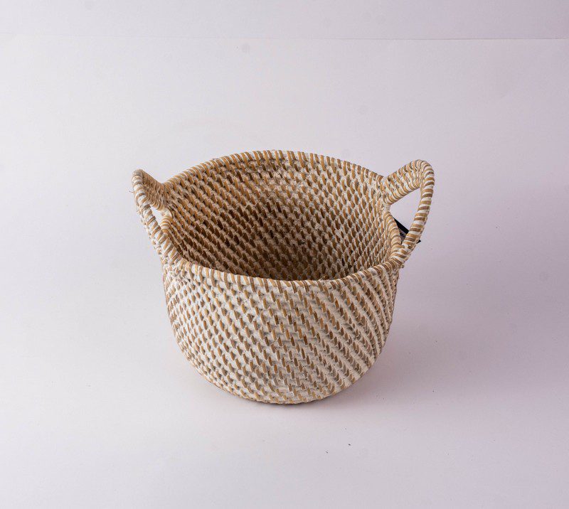 IVANA - BASKET WITH HANDLES WHITE SMALL D20XH15