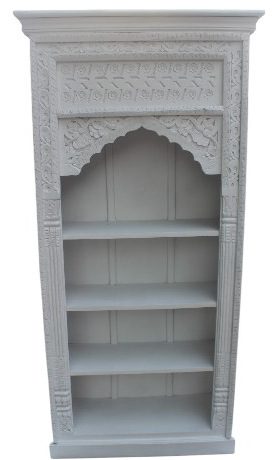 BADRIA - BOOK SHELF WHITE CARVED WOOD 86X38XH180