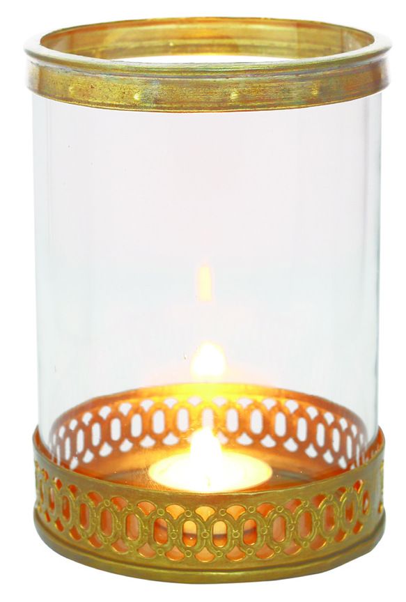 TITANE - CANDLE HOLDER GLASS BRASS ANTIQUE D11 X H 15 CM