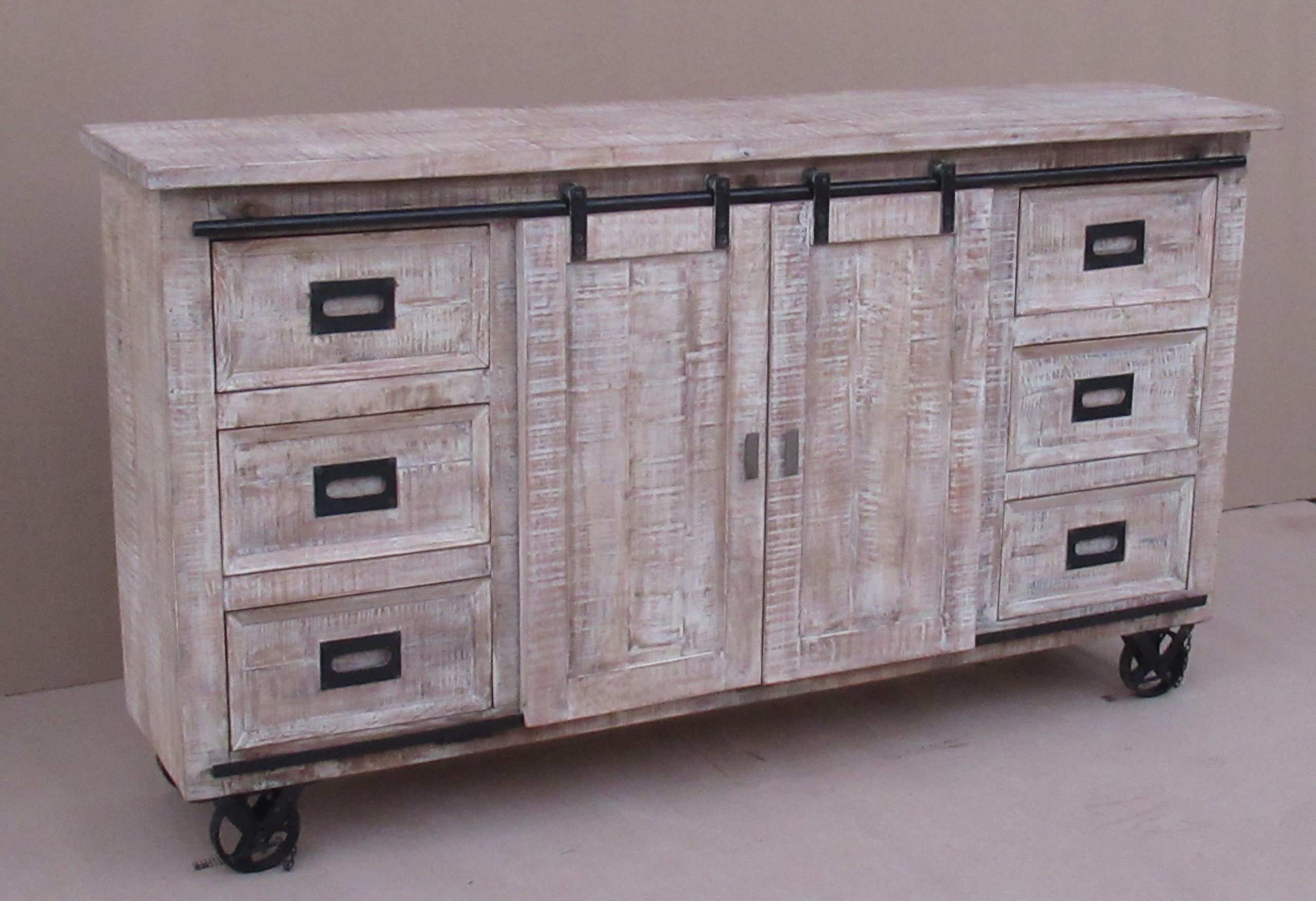 KARO - SIDEBOARD CARVED WOOD WITH SLIDING DOORS WHITE 180 X 40 X H 100 CM