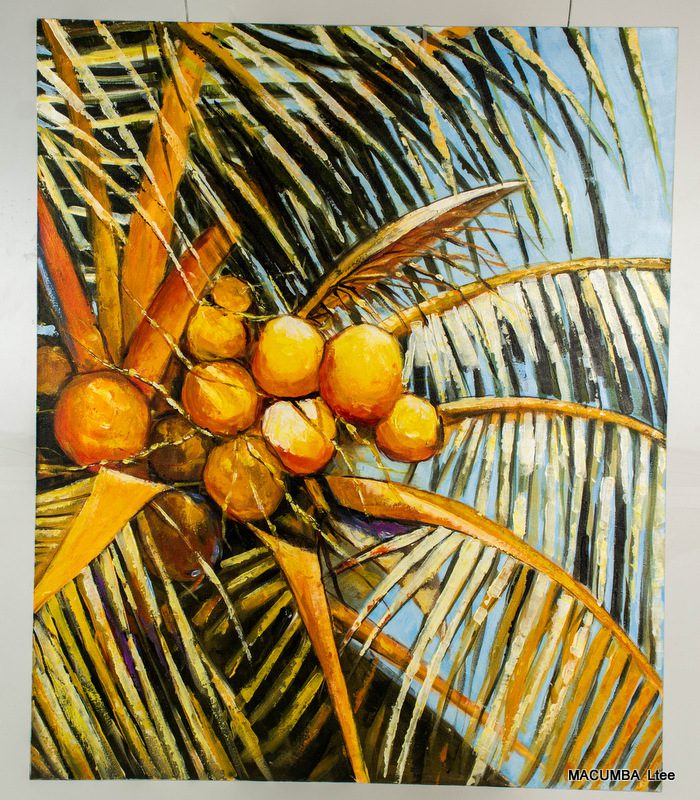 PAINTING COCONUT AND BLUE BACKGROUND 100 X 120