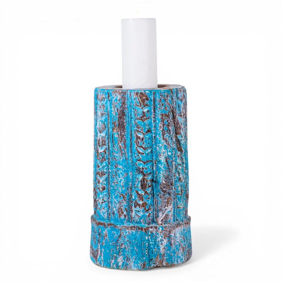 URILIA - CANDLE HOLDER WHITE BLUE WOOD D 20 X H 30 CM