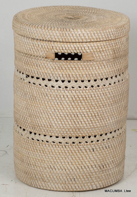 PIO - BASKET WITH CARVING WHITE MEDIUM  D 35 X 50 CM