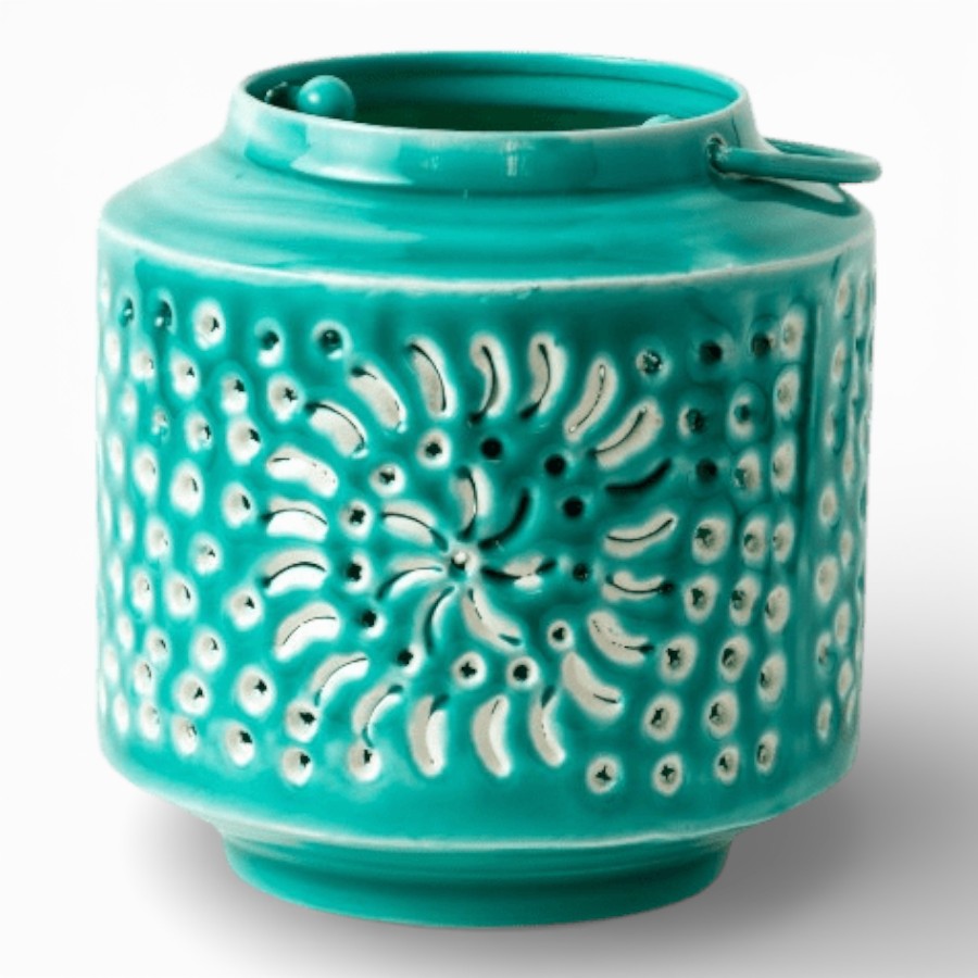 SURAT - LANTERN IRON WITH HANDLE DARK TEAL 13X13