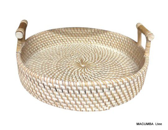 CASSIS - TRAY ROUND RATTAN WITH HANDLES MEDIUM D40XH8