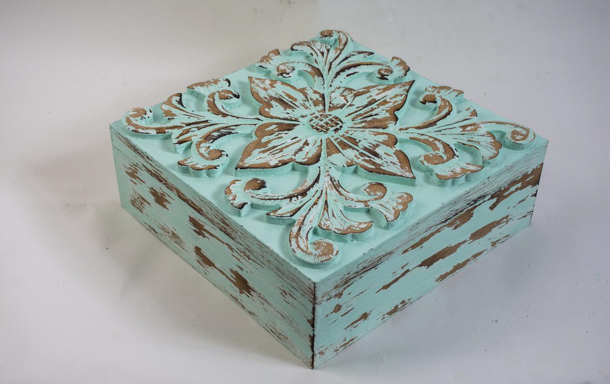 MAKASI - BOX WOOD BIG TEAL WASH 30L X 30W X 10 H