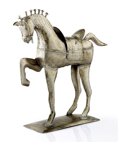 FLOWER - HORSE ON STAND ANTIC SILVER 39 X 10 X H 37 CM
