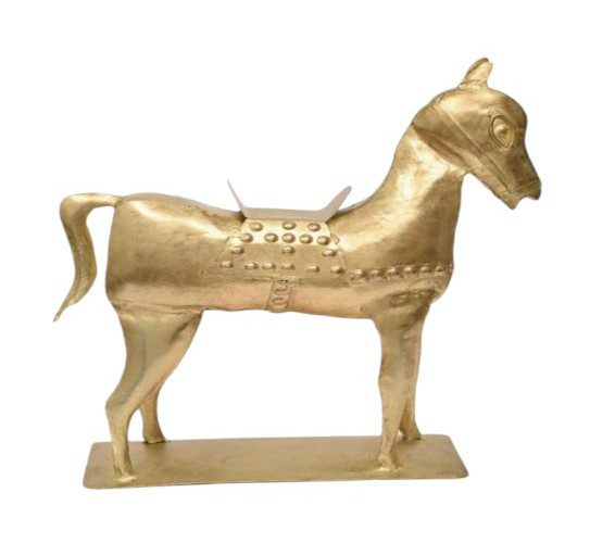 AZUL - DECO METAL HORSE ON STAND GOLD SMALL 42X12XH47