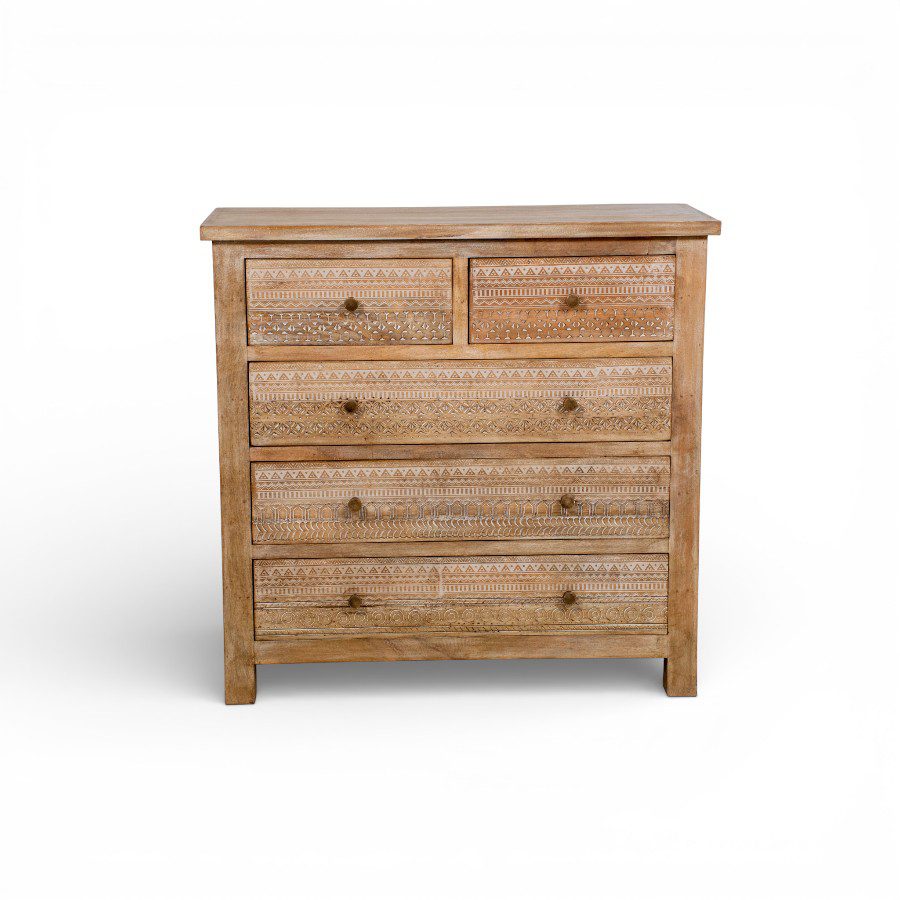 JAISALMER - SIDEBAORD WHITE WASH WOOD 5 DRAWERS 93X40XH90