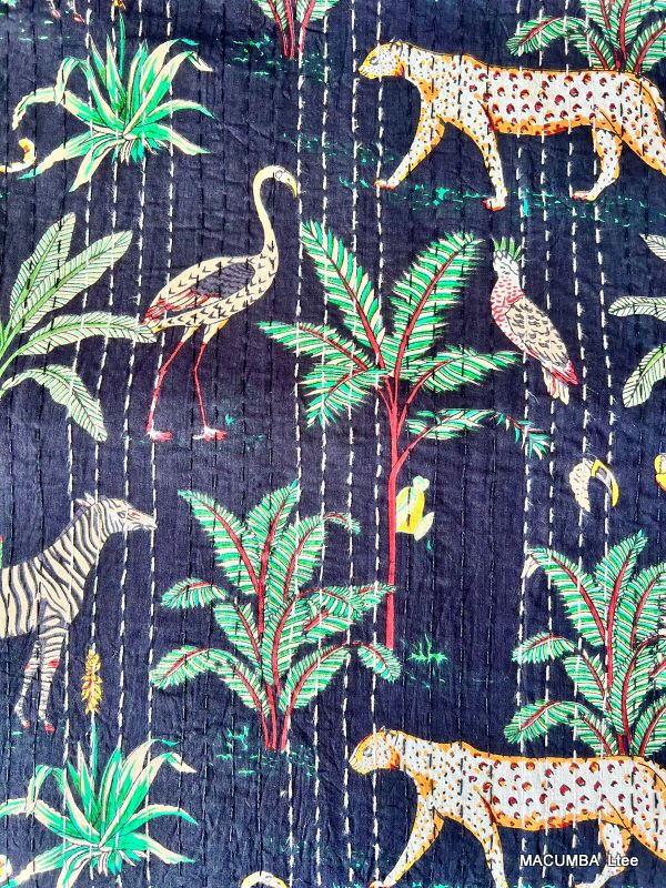 PHULKARI - BEDCOVER BLACK PRINTED PANTHER 210X260