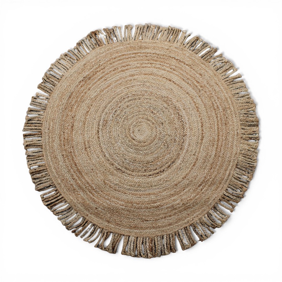 RUG JUTE ROUND NATURAL WITH FRINGES  D210  - SAND