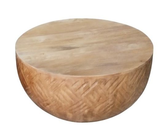 SARIK - COFFEE TABLE ROUND WITH CURVED AND CARVED BASE BLEACHED WOOD D86XH43