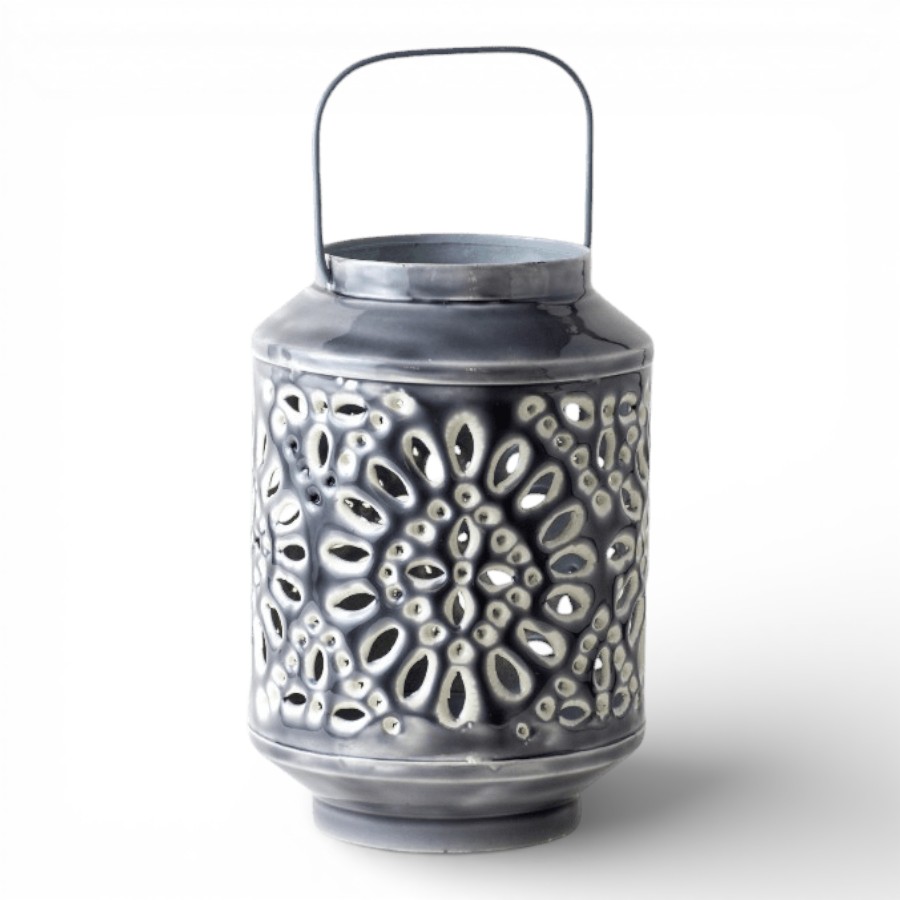 KOLLAM - LANTERN IRON WITH HANDLE GREY 15X23