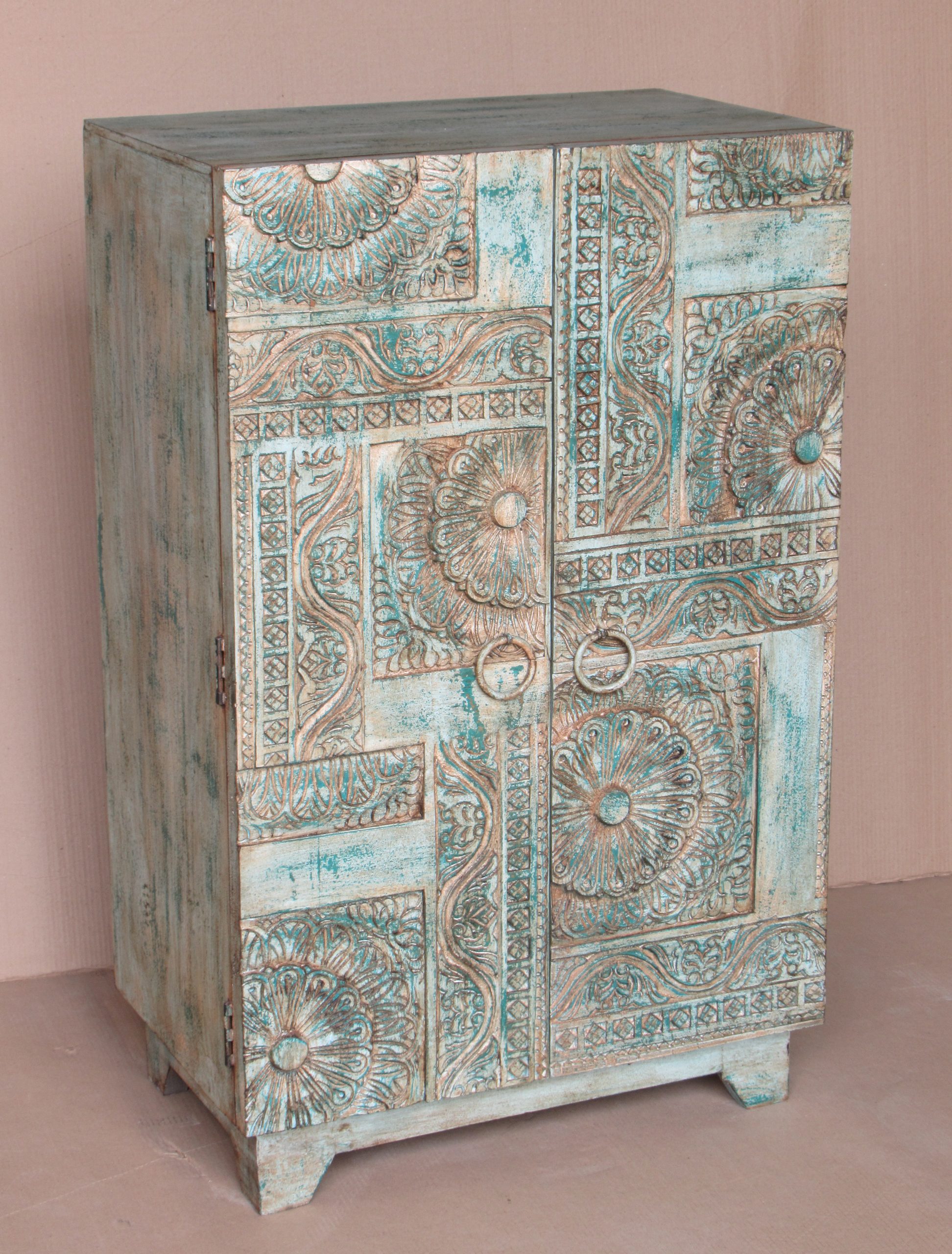 TROPICA - CABINET WOOD TEAL WITH 2 DOORS 65 X 40 X H 104 CM