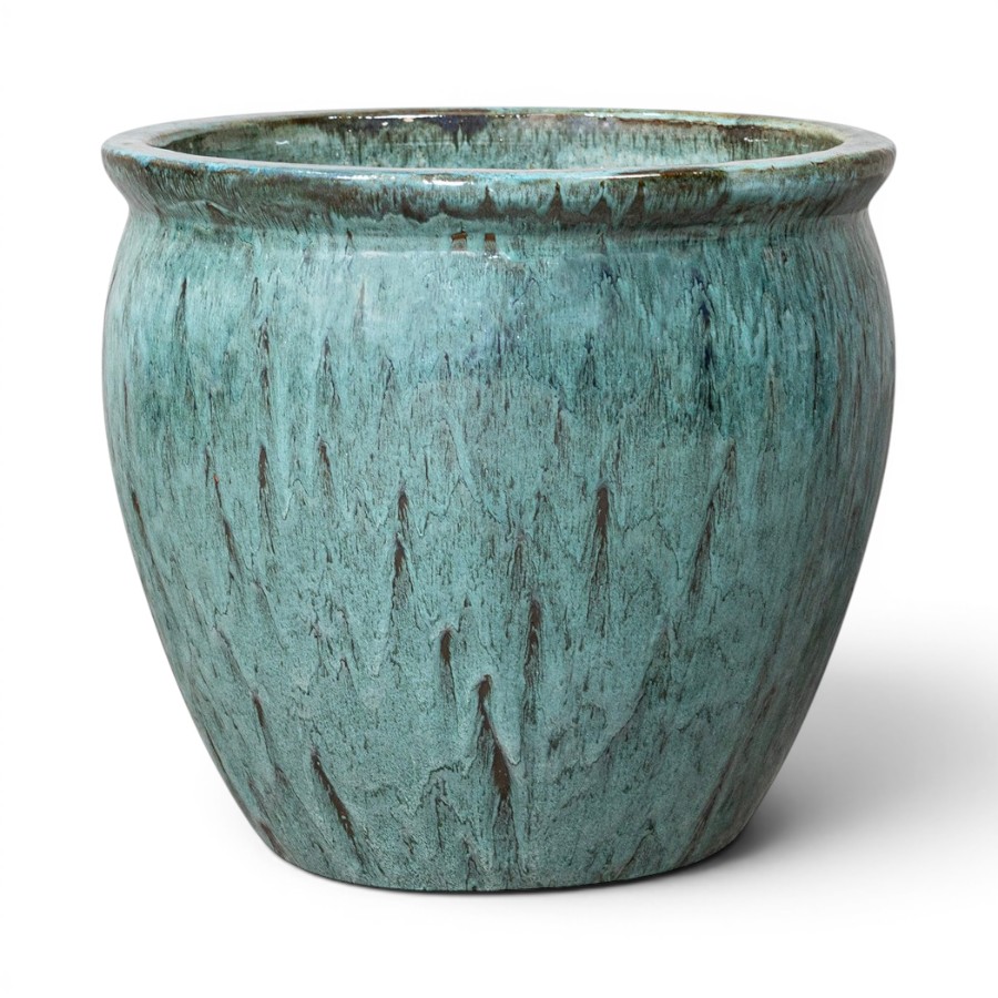 PLANTER TRUNK GLAZED MOSS GREEN MEDIUM D46H40