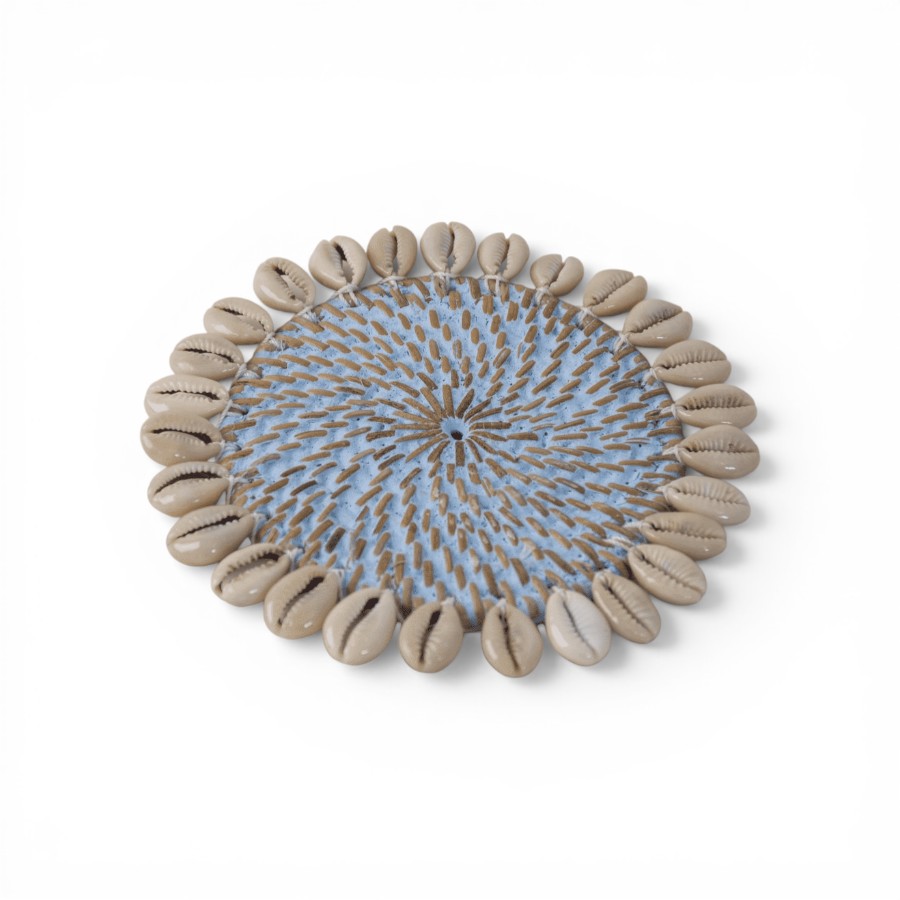 ISHAK - COASTER RATTAN TURQUOISE & SHELLS 13D