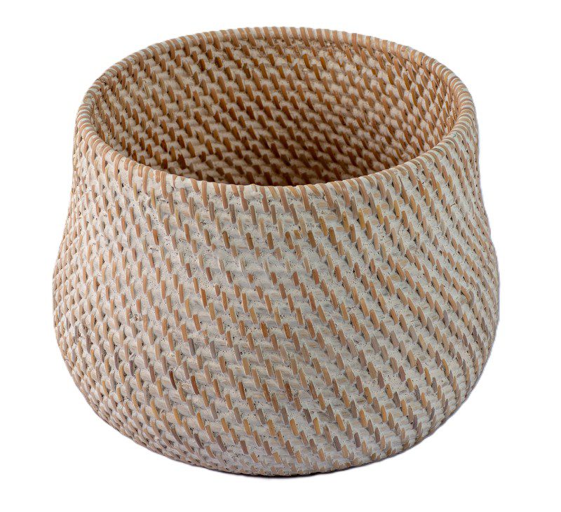 POT ROUND WHITE WASH RATTAN SMALL D25H20