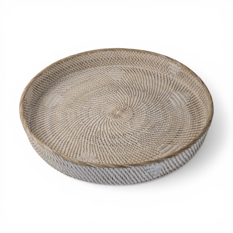 ELIENA - TRAY RATTAN BULAT WHITE MEDIUM D60