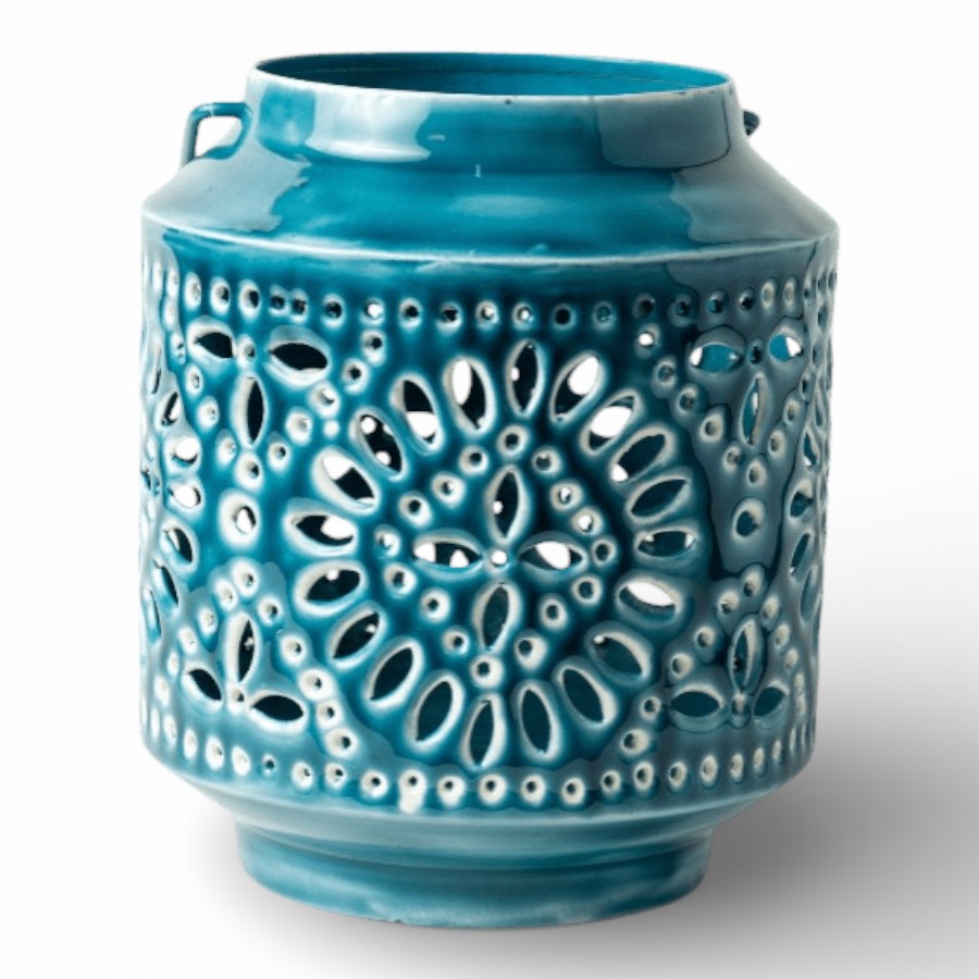 TAMIL - LANTERN IRON WITH HANDLE DARK AQUA 18X20