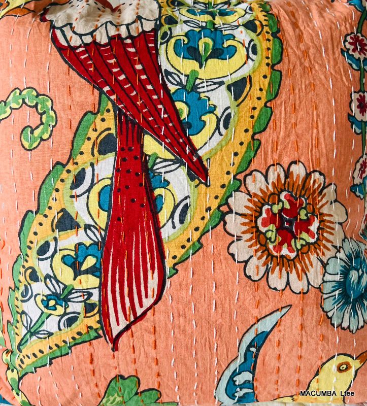 MUGHAL - CUSHION COVER SALMON PRINTED BIRD 45X45