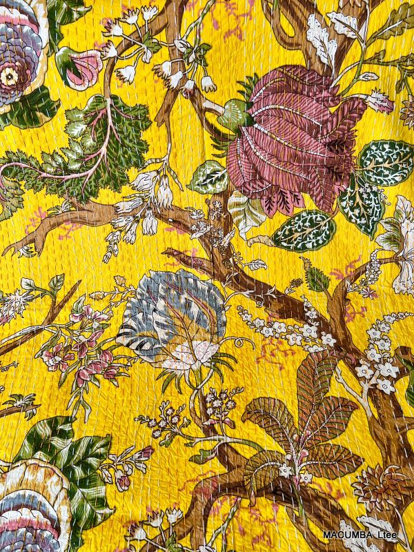 KANTHA - BEDCOVER YELLLOW PRINTED FLOWER 145X215