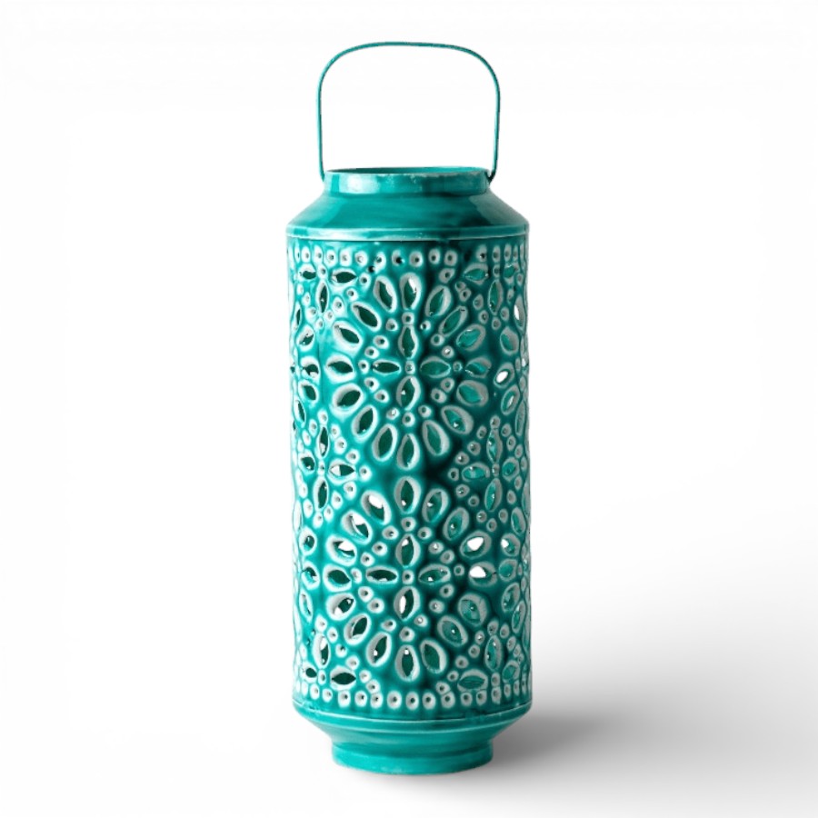 MUZAFA - LANTERN IRON WITH HANDLE DARK TEAL 15X37