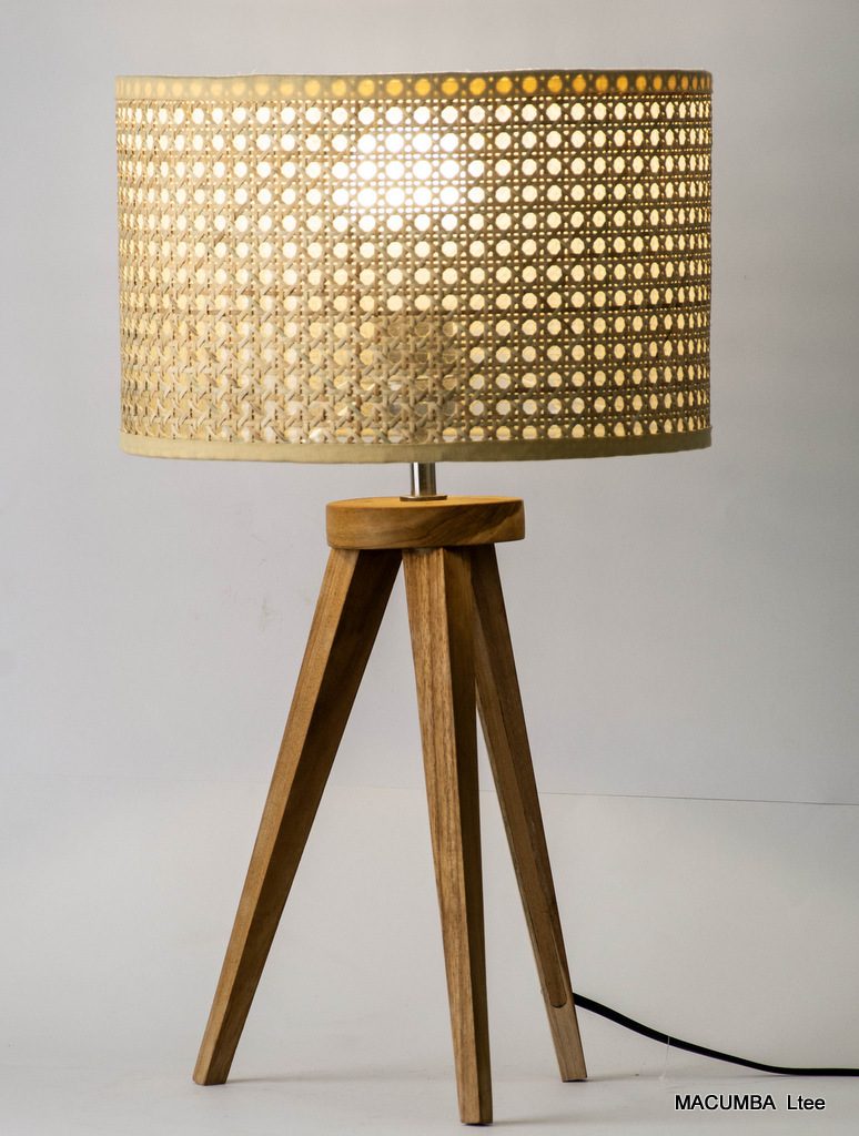 TABLE LAMP TRIPOD TECK H 30 WITH LAMPSHADE RATTAN 18