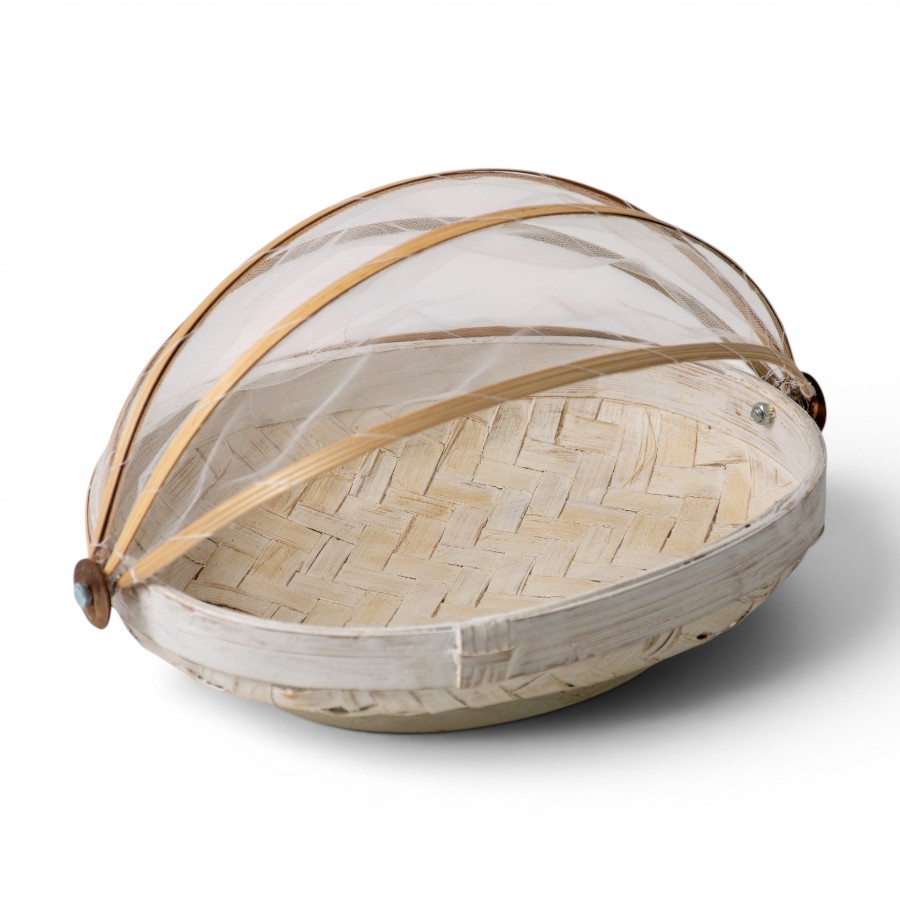 BASKET OVAL WITH NET COVER RATTAN WHITE LARGE 30X40 - KAPAU