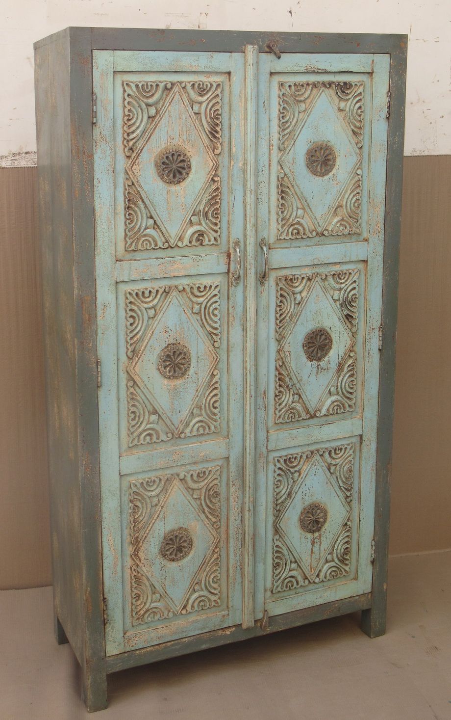 FERIAS - CABINET CARVED GREY BLUE 2 DOORS 90L X 40W X 177H CM