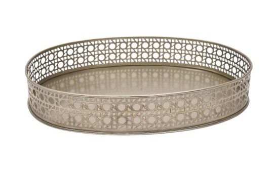TANUL  - TRAY OVAL METAL WITH CUTTING NICKEL ANTIQUE SMALL 41X31XH6.5