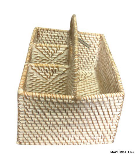 MANY - CUTLERY HOLDER RATTAN RECTANGULAR WHITE WASH 25X19XH12
