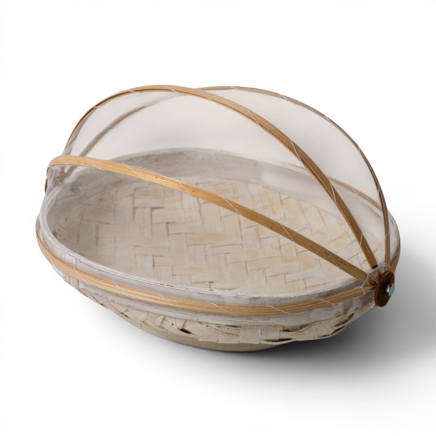 BASKET OVAL WITH NET COVER RATTAN WHITE MEDIUM 25X33 - KAPAU