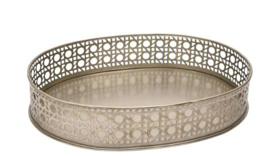 TANUL  - TRAY OVAL METAL WITH CUTTING NICKEL ANTIQUE SMALL 34X26XH6.5