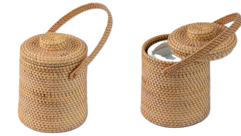 ICE POT WITH COVER NATURAL AND HANDLE RATTAN D22XH18
