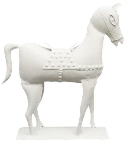 HIRA  - DECO METAL HORSE ON STAND WHITE SMALL 42X12XH47