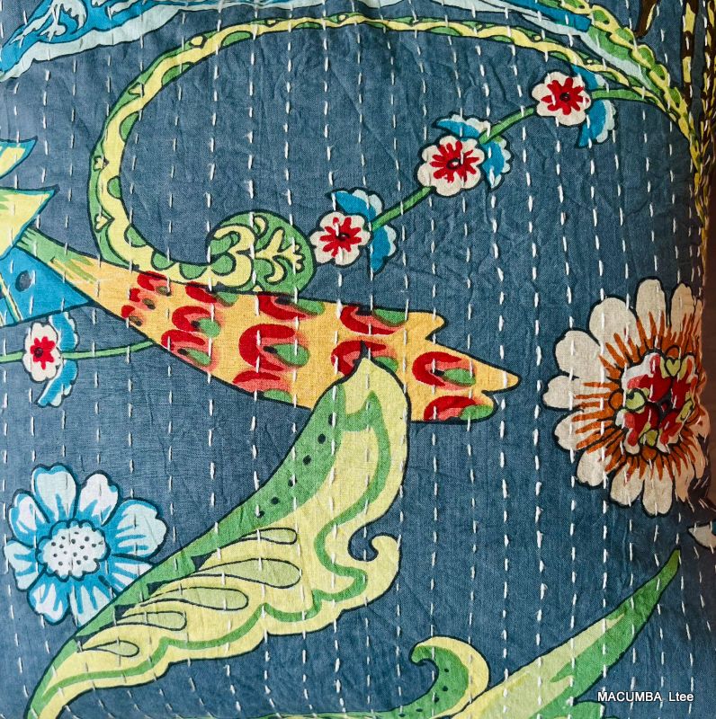 MUGHAL - CUSHION COVER DARK GREY PRINTED BIRD 45X45