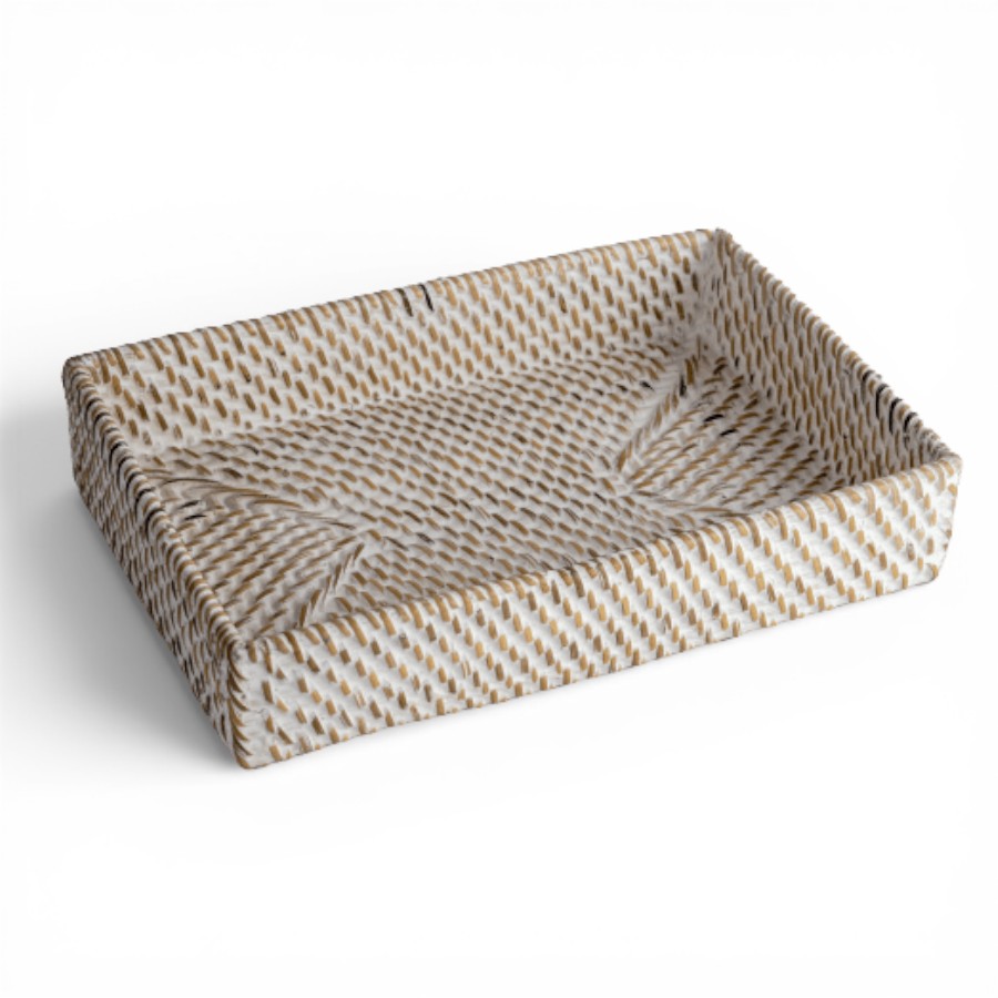 DELANEY - TRAY RATTAN RECTANGULAR WHITE 30 X 20