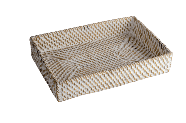 DELANEY - TRAY RATTAN RECTANGULAR WHITE 30 X 20